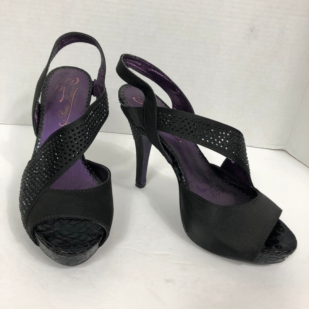 Poetic License Black Satin Sequin Platform Heels